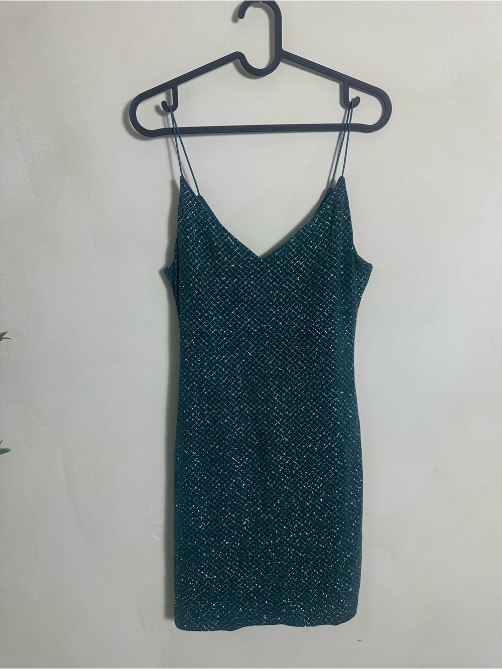 B Darlin y2k Spaghetti Strap V-Neck Green Glitter Bodycon Dress Size 7/8